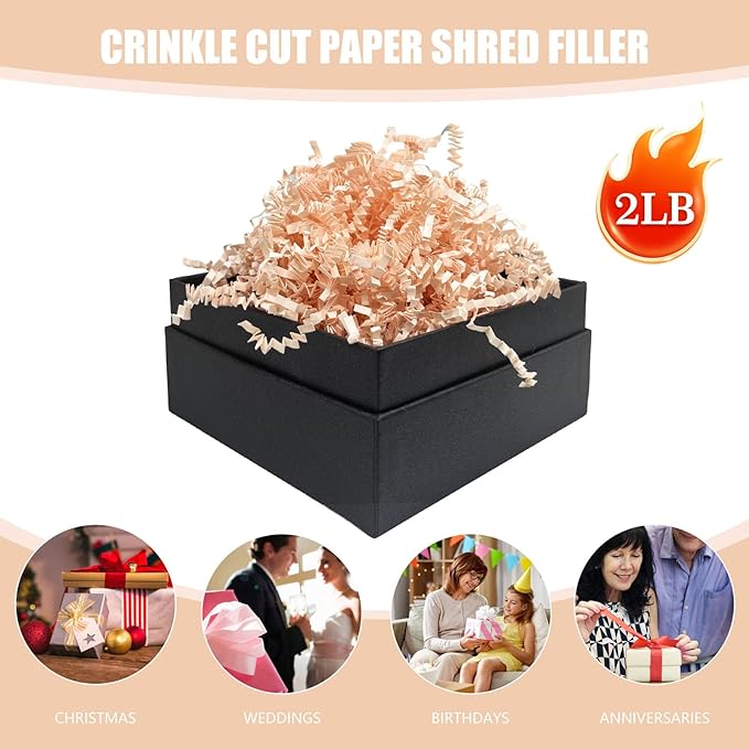Champagne Crinkle Cut Paper Shred Filler, 2 LB Basket Filler Shredded Paper, Confetti Stuffing for Basket Filling, Halloween, Thanksgiving, Christmas, Birthdays, Gift Wrapping, Stuffer Party Supplies