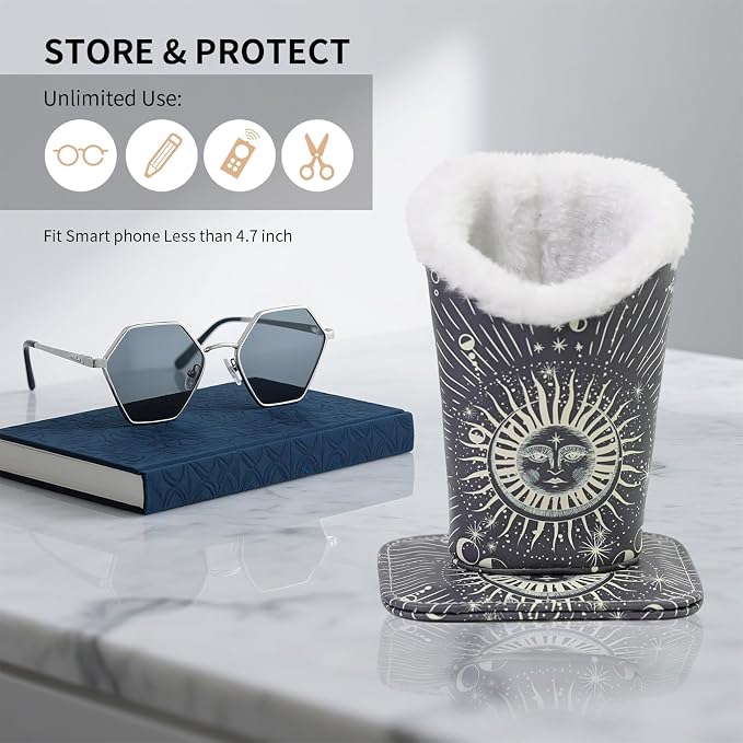 Plush Lined Eyeglasses Holder, Cute Magnetic PU Leather Glasses Stand Case for Women Men Kids