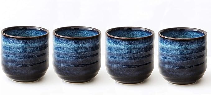 Japanese Style Ceramic Tea Set, Tea Cup, Coffee Cup, Yerba Mate Set, Ceramic Mate Cup Set of 4 (blue)