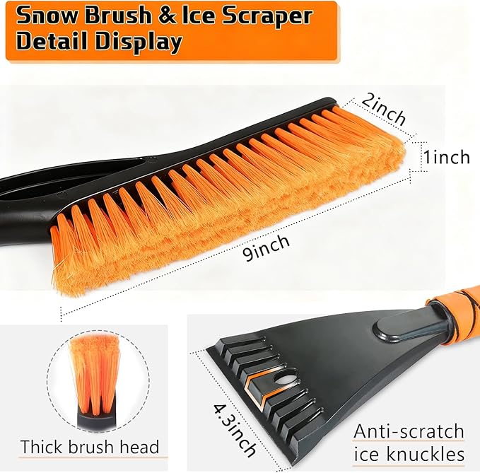 27" Car Snow Brush and Ice Scrapers for Car Windshield, 2-in-1 Detachable Ice Scraper and Brush for Car with Ergonomic Foam Handle, Suitable for Cars, Trucks, SUVs