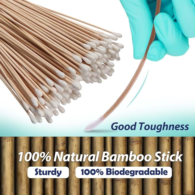 Dental Grade Inch Long Cotton Swabs with Bamboo Wooden Handles Cotton Tipped Applicator by VASTMED | Ideal for Application of Medication, Cleaning Skin, Arts and Crafts Remover Tool (6" (1000PCs))
