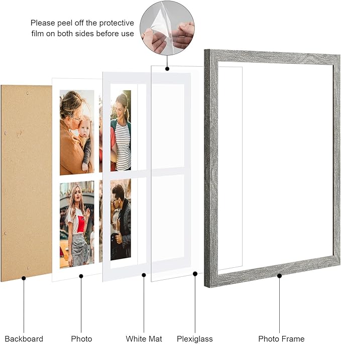 9x13 Collage frame with 4 Openings 4X6 Pictures, Multiple Picture Frame with Mat, Wall or Tabletop Decor, Grey Wood Grain (1 Pack)