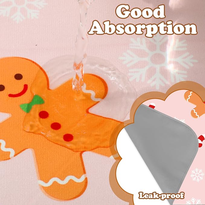 JarThenaAMCS 3 Pcs Christmas Guinea Pig Pee Pads Reusable Bunny Squirrel Mat Pink Candy Cane Gingerbread Man Washable Small Animal Cage Liner for Hamster Chinchilla Ferret Accessory, 24 x 47 in