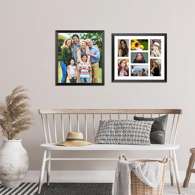 13.5x15.5 Collage frame with 7 Openings 4X6 Pictures, Multiple Picture Frame with Mat, Wall or Tabletop Decor, Black Wood Grain,2 Pack