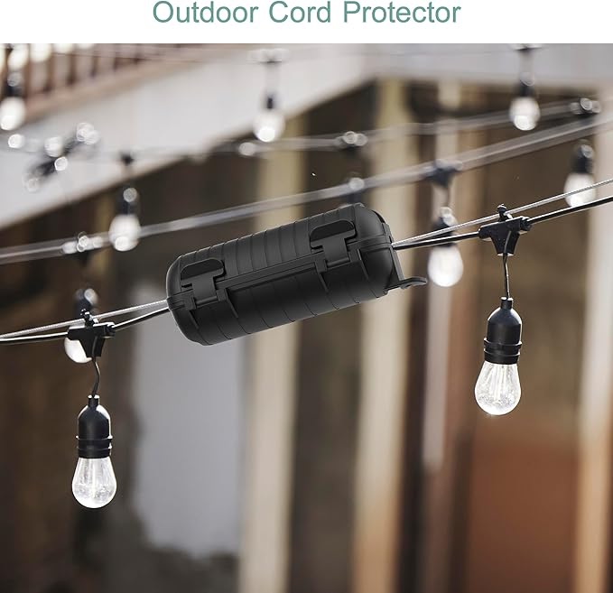 Extension Cord Cover Outdoor, 6 Pack IP54 Water-Resistant Power Cord Protector Electrical Connection Box Outside Cable Safety Cover for Electronics Plug Outlet Tool Holiday Light, Black