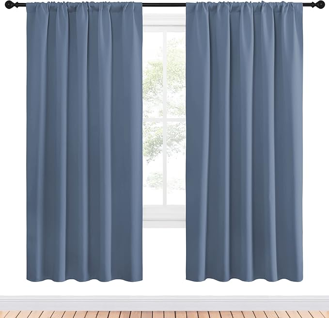 NICETOWN Living Room Curtains, Blackout Curtain Panels, Window Treatment Energy Saving Thermal Insulated Solid Rod Pocket Blackout Drapes/Draperies (Stone Blue, 1 Pair, 52 by 72-inch)