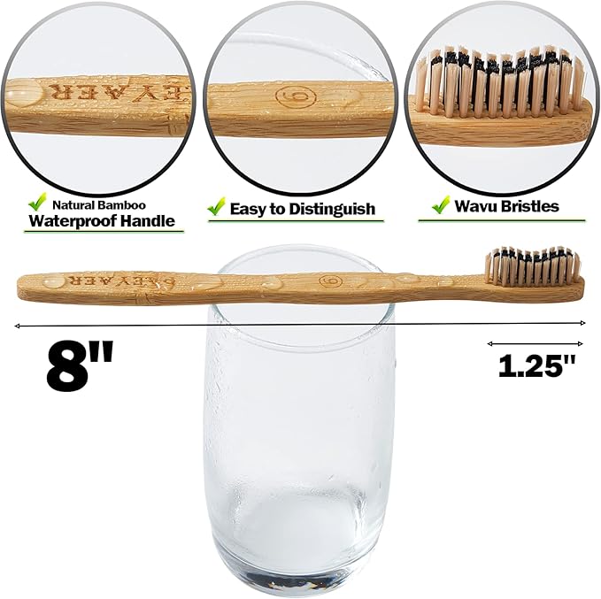10 Count Bamboo Toothbrush (Soft+Medium) Charcoal Toothbrushes, Natural Wood Toothbrush, Reusable Travel Toothbrushes