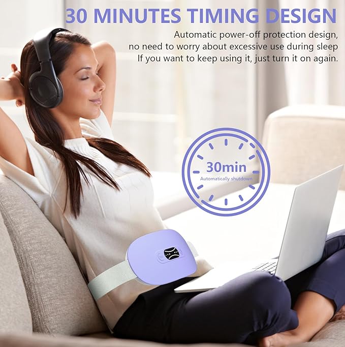 LISACOOL Portable Ccordless Heating Pad for Period Cramps Electric Waist Belt Device Portable Heatings Pad with 3 Heat Levels and 3 Massage Modes Birthday Gifts for Women and Girls (Purple)