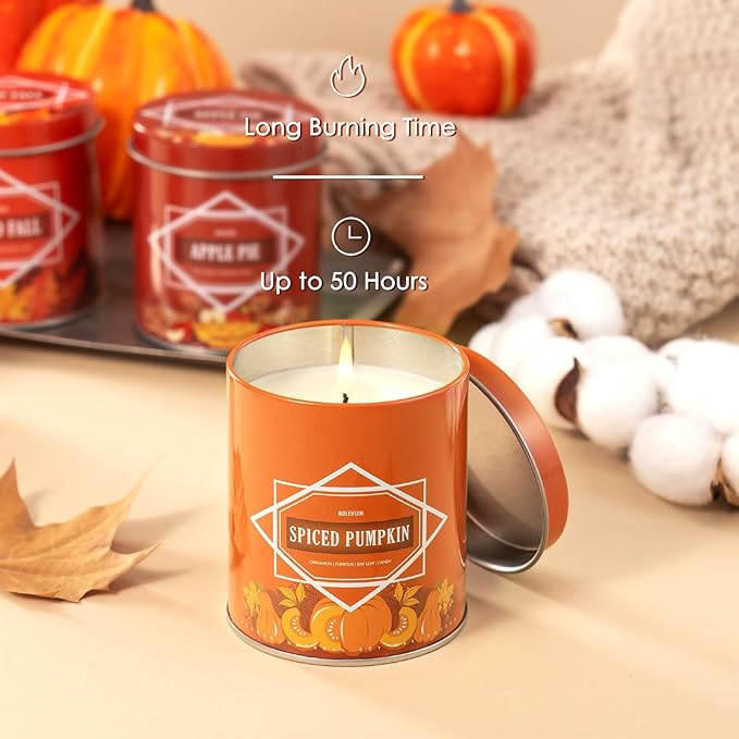 Pumpkin Spice Fall Scented Candle – 9 oz Soy Wax in Travel-Friendly Reusable Tin, Non-Toxic & Clean Burning, 50-Hour Burn – Cozy Autumn Fragrance, Holiday Gift & Fall Decor for Women & Men