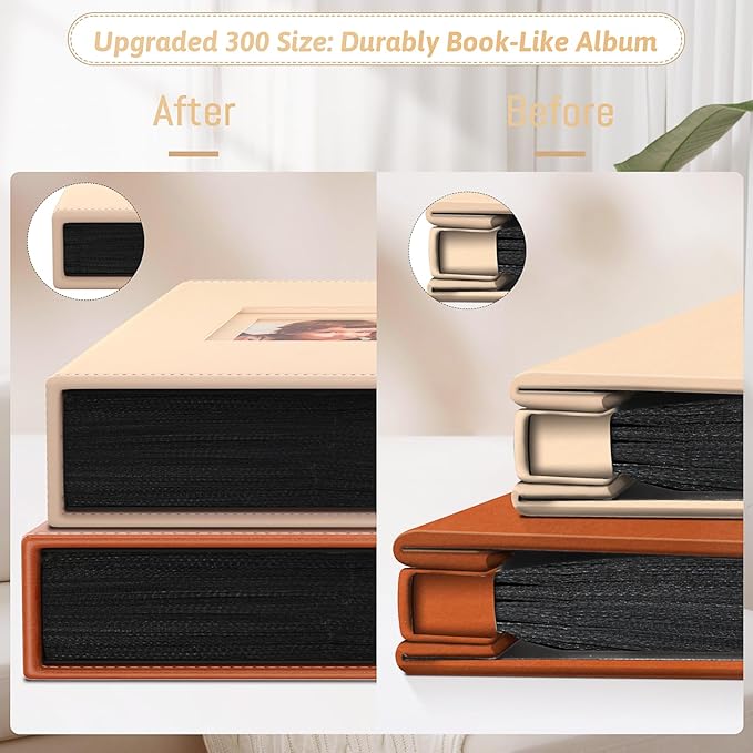 Popotop Photo Album 4x6 300 Pockets with Leather Hardcover Cover, Small Photo Album Holder Book with 50Pcs Pages for Family Travel Wedding Baby Gifts