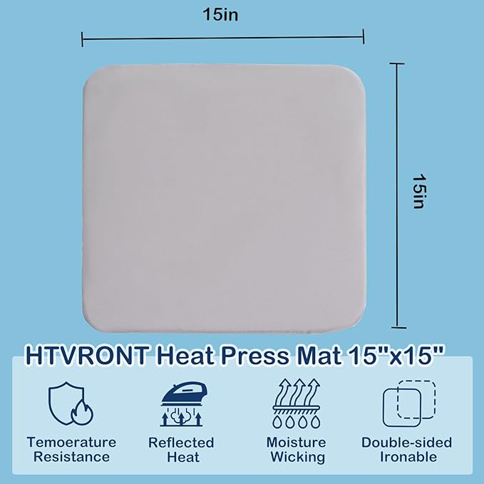 HTVRONT Heat Press Mat Compatible with Cricut Cutting Machine, Heat Press Pad 15"x15" for Craft Vinyl Ironing Insulation Transfer, Double Sides Applicable Heat Mat for Heat Press Machines