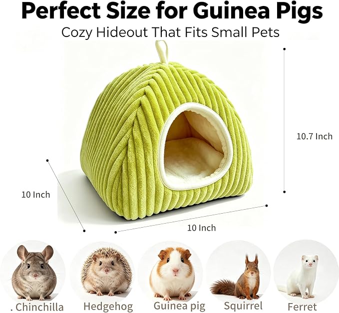 Guinea Pig Hideout Bed, Enclosed Cave for Rabbits Chinchillas | Small Animals Sleeping House with Removable Cushion, Foldable Washable Nest for Bunny, Hedgehog, Ferret, Chinchilla, Indoor