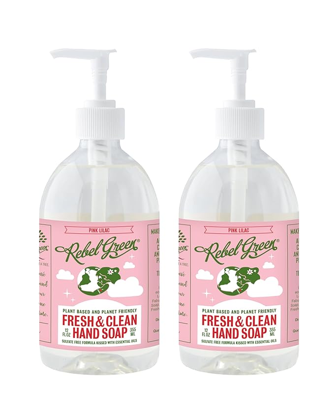 Rebel Green Fresh & Clean Hand Soap - Moisturizing Natural Liquid Hand Soap for Bathroom & Kitchen - Pink Lilac, 12 Fl oz, Pack of 2