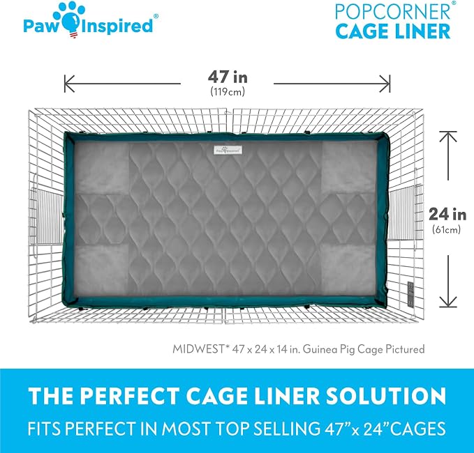 Paw Inspired PopCorner Washable Fleece Cage Liners, Midwest, Gray | Reinforced Corners, Super Absorbent Mat, Bedding, Waterproof Bottom, Guinea Pigs, Ferrets, Rabbits, Hamsters, Small Animals