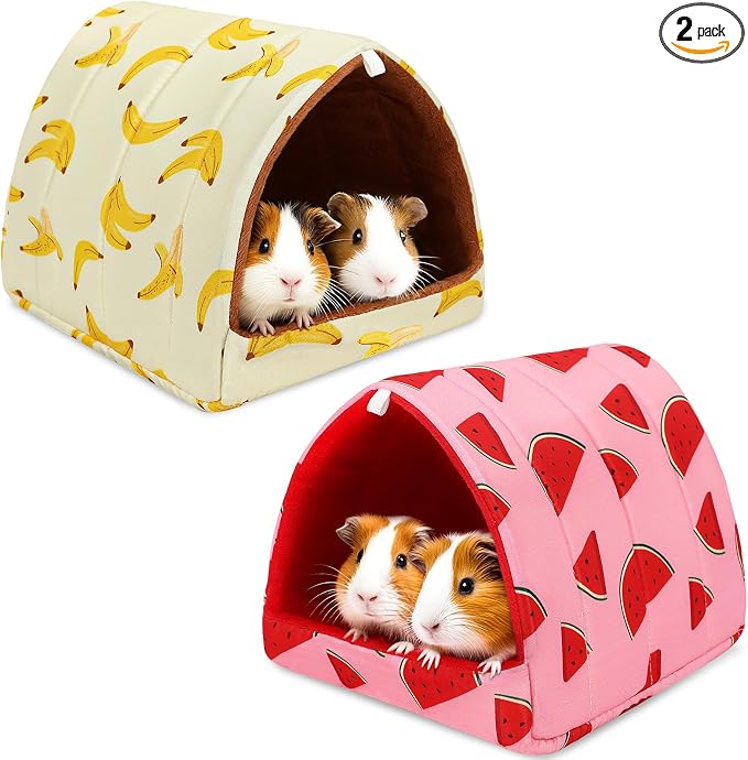 UPINS 2 Pack Guinea Pig Bed,Guinea Pig Hideout | 9.84 x 9.84 inches,Washable Small Animal House Cage Accessories,for Dwarf Rabbits Chinchillas Hamsters Hedgehogs Ferrets