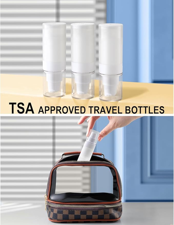 Airless Pump Bottles mini Travel Size Toiletry containers refillable Cosmetic containers Lotion Bottle with Pump TSA Approved(0.7oz/20ml 4 Pack)