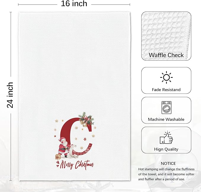 Christmas Initial Letter C Kitchen Towels Personalized Gifts Dish Towels Hand Towels for Kitchen Decorations, Christmas Birthday Gifts for Women, 24x16 Inch