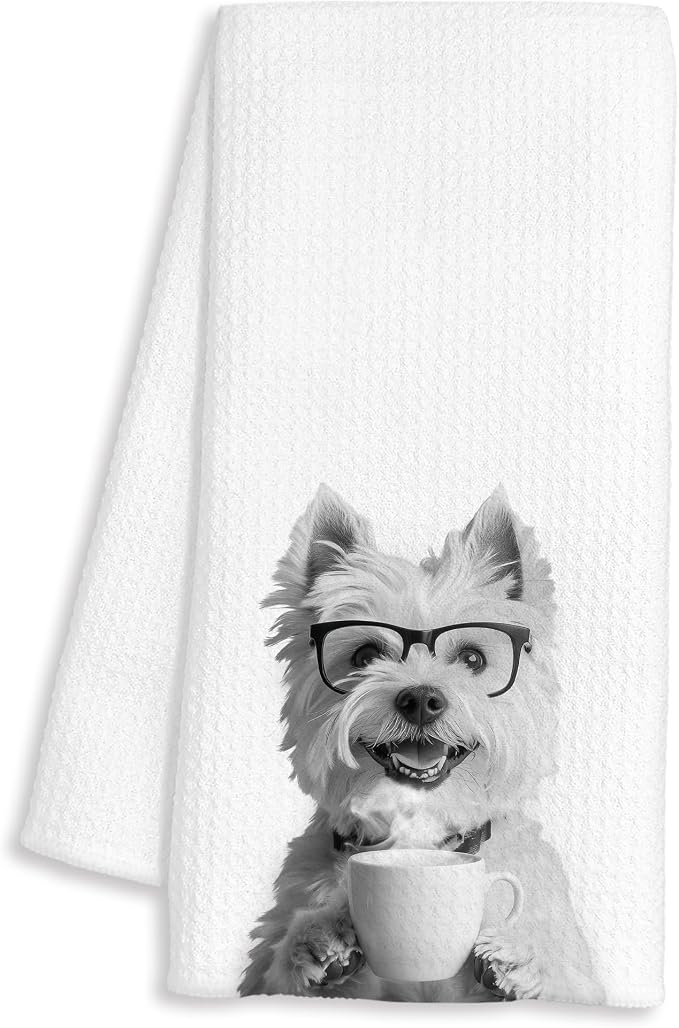 Funny West Highland Terrier Decor Coffee Kitchen Towels Gift, West Highland Terrier Dog Gifts, Coffee Gifts for Women, Dog Lover Gift Dish Hand Tea Towels for Kitchen Bar Decor, 16x24 Inch