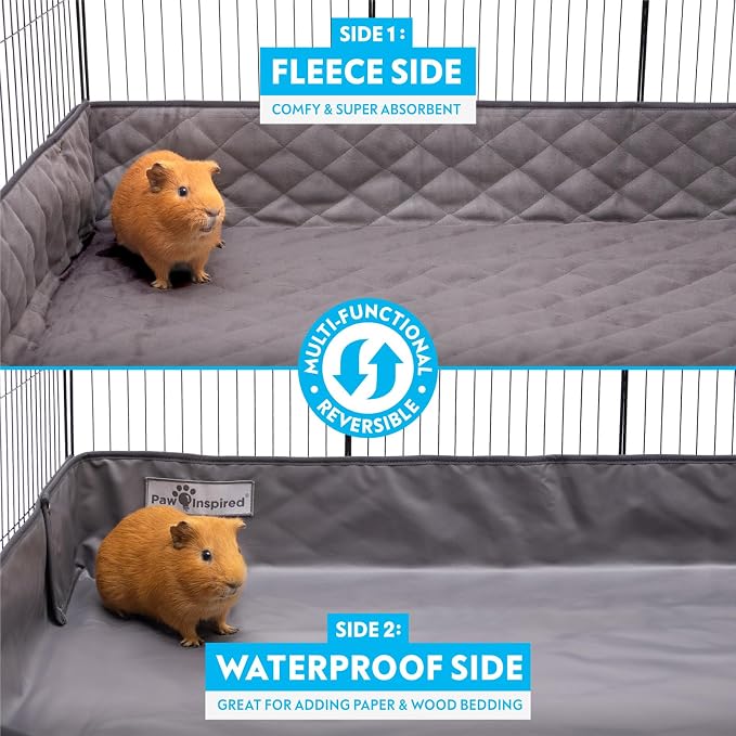 Paw Inspired Critter Box Cage Liner, Raised Sides, C&C 2x4 (12 Inch Grids) | Washable Fleece Bedding for Guinea Pigs Rabbits, Hamsters, Small Animals, Edge Protected Pee Pads
