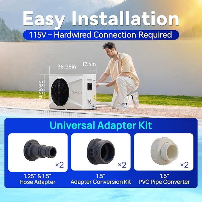 AQUASTRONG Inverter Swimming Pool Heat Pump,Pool Heater for Above Ground and Inground Pool Heating Smart WiFi Control and Cooling Pool Heater Pools Up to, 16000 Gallons