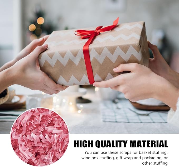 ZEBMOON 1 LB Pink Crinkle Cut Paper Shred Filler Great for Gift Wrapping, Basket Filling, Birthday, Wedding, Halloween, Thanksgiving, Christmas Day, New Year Party Decorations Filling Supplies