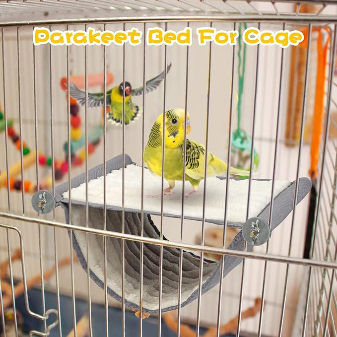 BWOGUE Bird Nest Bed Hanging Hammock, Parakeet Bed for Cage, Cockatiel Bed | Warm Fleece Snuggle Hut, Double-Layer Comfort, Wooden Perch Setup, Washable Hammock