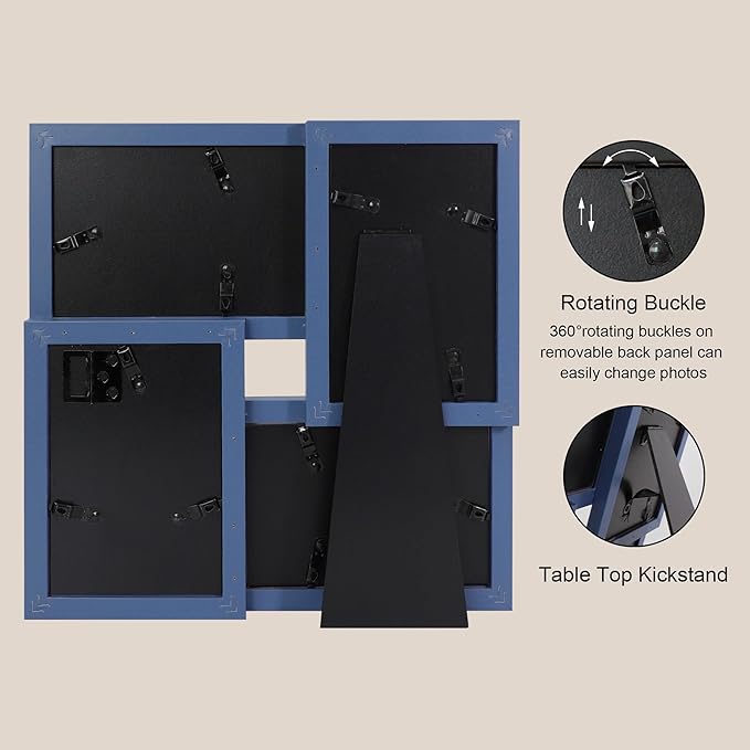 4x6 Collage Picture Frame,4 Photo Frame with Real Glass,Family Picture Frame Collage Wall Hanging or Tabletop Display，Blue