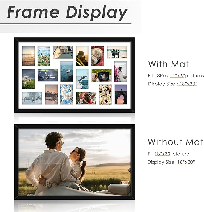 18x30 Picture Frame 4x6 Collage Picture Frame Displays Eighteen 4x6 inch Photos Collage Wall Decor Wall Hanging Black