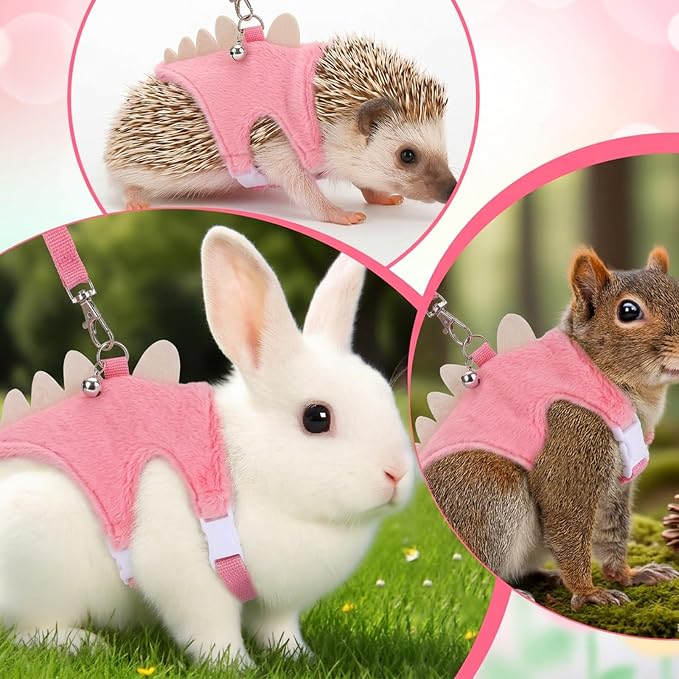 Ferret Harness and Leash Set Small Animals Vest Harness with Safe Bell Dinosaur Shaped Leash Set for Baby Rabbit Guinea Pig Teacup Chihuahua Mouse and Other Small Pet (Pink)