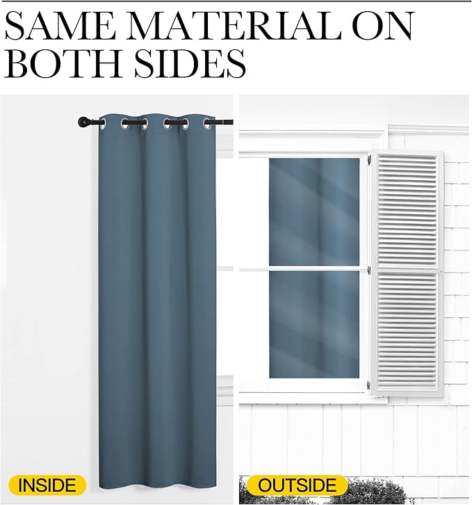NICETOWN 2 Panels Blackout Curtains, Rod Pocket Thermal Insulated Drapes 84 inches Long, Easy-Care Modern Home Decoration Sunshades for Guest Room, Living Room, Office, 62 x 84 Inch, Smoky Blue