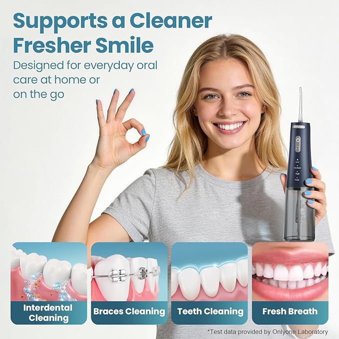 Onlyone Rechargeable Cordless Water Flosser with Adjustable Water Pressure for Daily Oral Care, Power Dental Flosser for Home and Travel Use, Portable Oral Irrigator for Sensitive Gums and Braces Care