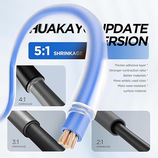 5:1 Heat Shrink Tubing Kit 500 PCS, Industry-Leading 5:1 Ratio Shrink Wrap Tubing Adhesive Lined, Heat Shrink Wire Connectors, Marine Grade Dual Wall, Waterproof Electrical Wire Tube Connectors
