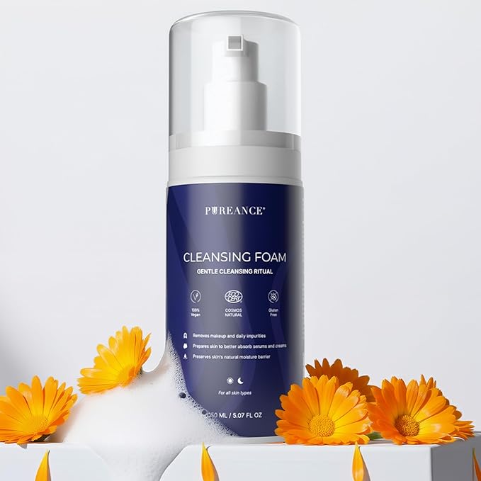 PUREANCE Cleansing Foam - Face Wash for Women - Gentle Foaming Facial Cleanser - Sensitive Skin Facewash - With Calendula, Chamomile, Lactic Acid & More - 5.07 Fl Oz