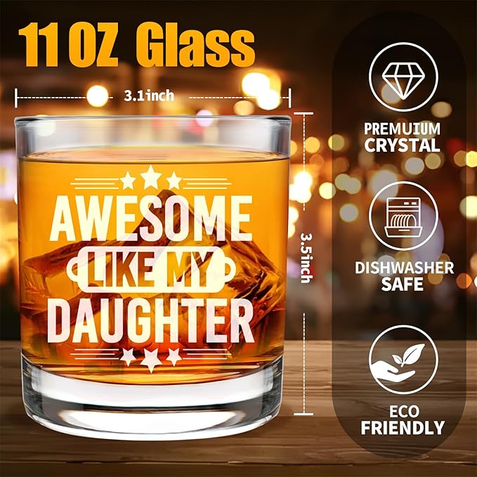 Dad Whisky Glass Birthday Gifts for Dads from Daughter Awesome Like My Daughter 11Oz Whisky Glass Christmas Fathers Day Present Idea for Dad Who Wants Nothing Drinking Wine Cup for Father