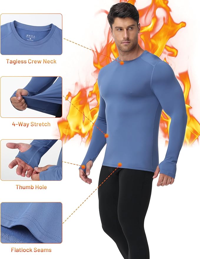 Moozava Mens Thermal Long Sleeve Shirt Fleece Lined Compression Base Layer Top Cold Weather Gear Hunting Athletic Undershirt
