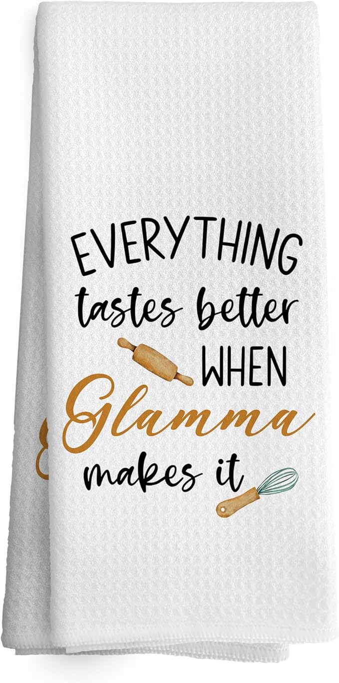 Glamma Gifts Kitchen Towels Grandma Gifts from Grandchildren, Grandma Gift for Mothers Day Dish Towel Dishcloth 16x24 Inches, Grandmother Gift Decorative Absorbent Hand Tea Towels Decor