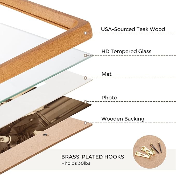 9x12 Picture Frames Natural Teak,Original Wood Hand Make Crafted Diploma Frame with Mat to 6x8 Graduation Picture Display,Family Picture,Wedding Picture,Photo,Certificate Tabletop & Wall Decoration