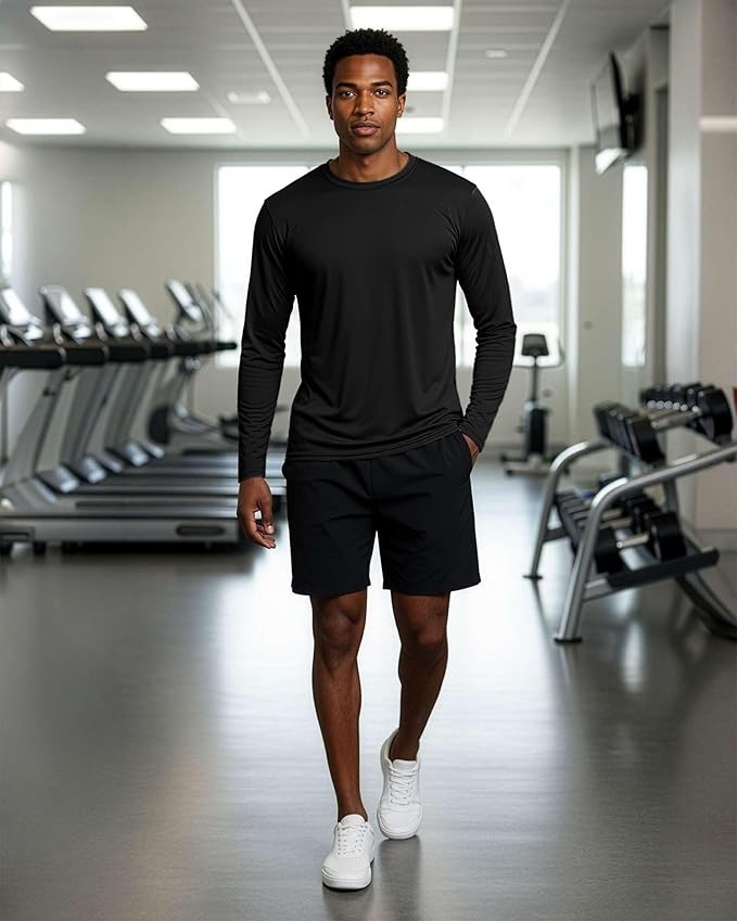 Real Essentials 4 Pack: Mens Long Sleeve Dry Fit T Shirts Hiking Fishing Workout Gym Work Sun UPF 50 Wicking Running Tee