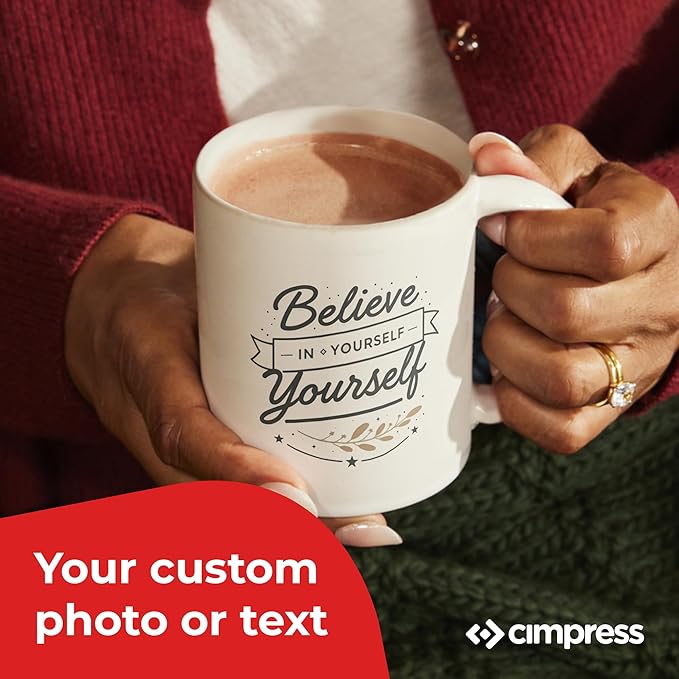Personalized Mug, Custom Ceramic Mug with Photo and Text, 11oz, Pack of 50, Glossy Coffee Cup, Perfect for Christmas, Secret Santa or as Holiday Gift for Family or Friends, White/Red