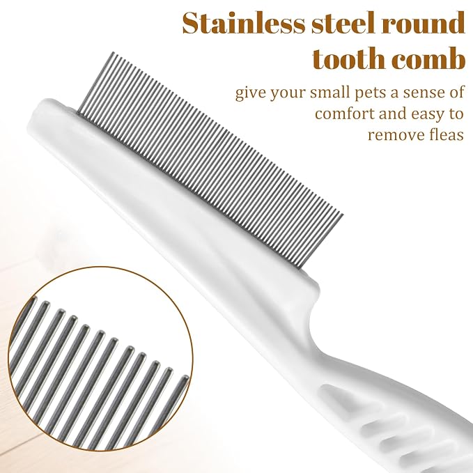 2Pcs Rabbit Brush, Fine-Tooth Stainless Steel Flea Brush for Dogs Rounded Teeth Grooming Metal Comb for Dogs, Chinchillas, Ferrets, Guinea Pigs, Rabbits