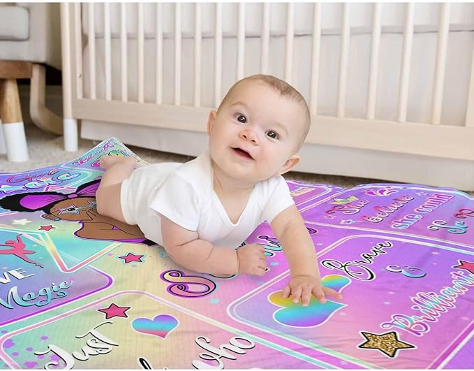 D-Story Personalized Throw Blankets, Custom Blankets with Name American African Girl Blanket Customized Blankets for Kids Adults Women Men Personalized Gifts