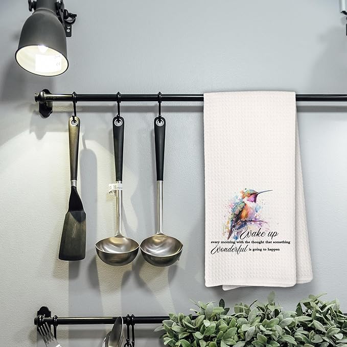 Hummingbird Inspirational Quotes Kitchen Decor Towels,Wake Up Every Morning with The Thought That Something Wonderful Dish Towels for Kitchen,Motivational Quotes Decorative Bathroom Hand Towel