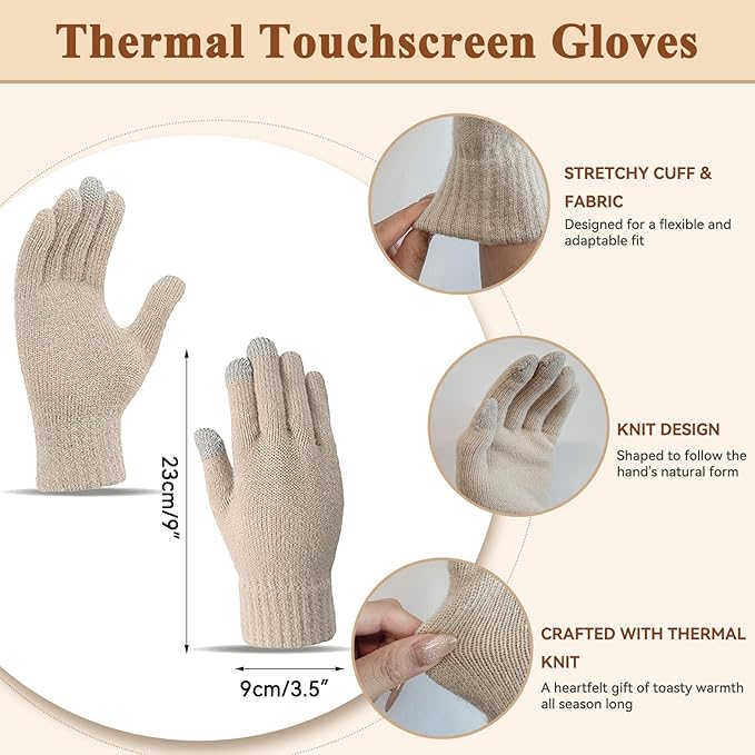 QUIRAI Winter Hat Gloves Scarf Set Women, Fleece Lined Beanie with Pom, Scarf Neck Warmer Touchscreen Gloves 3 in 1 Gift Set