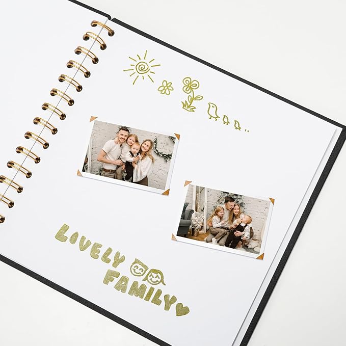 10x10 Inch Scrapbook DIY Photo Album Linen Cover Hardcover White Pages 40 Sheets Small Scrap Memory Book Black