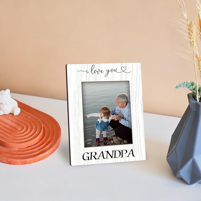 Gifts for Grandpa,“I Love You” Grandpa White Wood Picture Frame, Vertical Photo Frame, Thoughtful Gift for Family, Stylish Tabletop and Home Decor