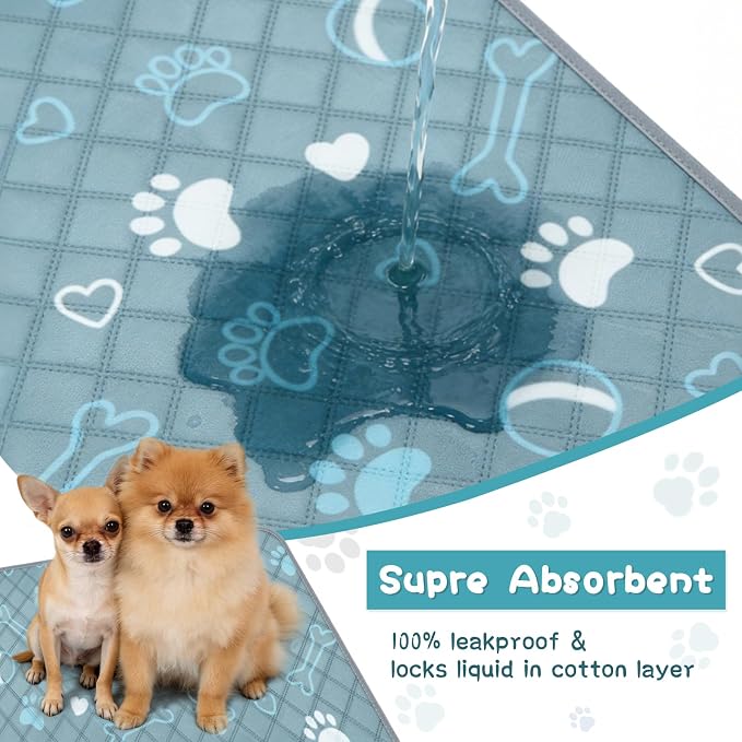 6 Packs Washable Guinea Pig Cage Liners with with Paw Print, Waterproof Guinea Pig Pee Pads Reusable Absorbent Bedding Anti Slip Mats for Small Animals Bunny Rabbit Hamster (Blue, 24 x 18in)