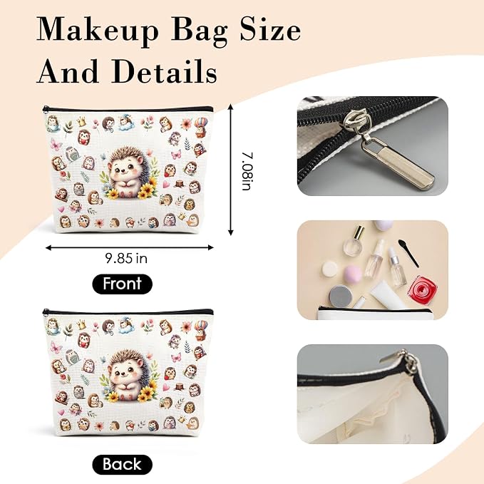 Hedgehog Gifts for Women - 52 Pcs Hedgehogs Accessories Set | Makeup Bag with Stickers Necklace Christmas New Year Party Birthday Gift for Daughter Niece Sister Friend Bestie Animal Lover