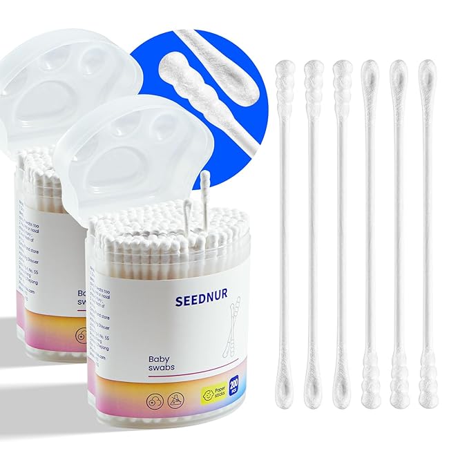 Baby Cotton Swabs 400 Count Double Pointed Cotton Swabs with Paper Stick for Newborn/Kids, 100% Organic Qtips Cotton Swabs for Ear Nose Clean & Makeup & Cleaning