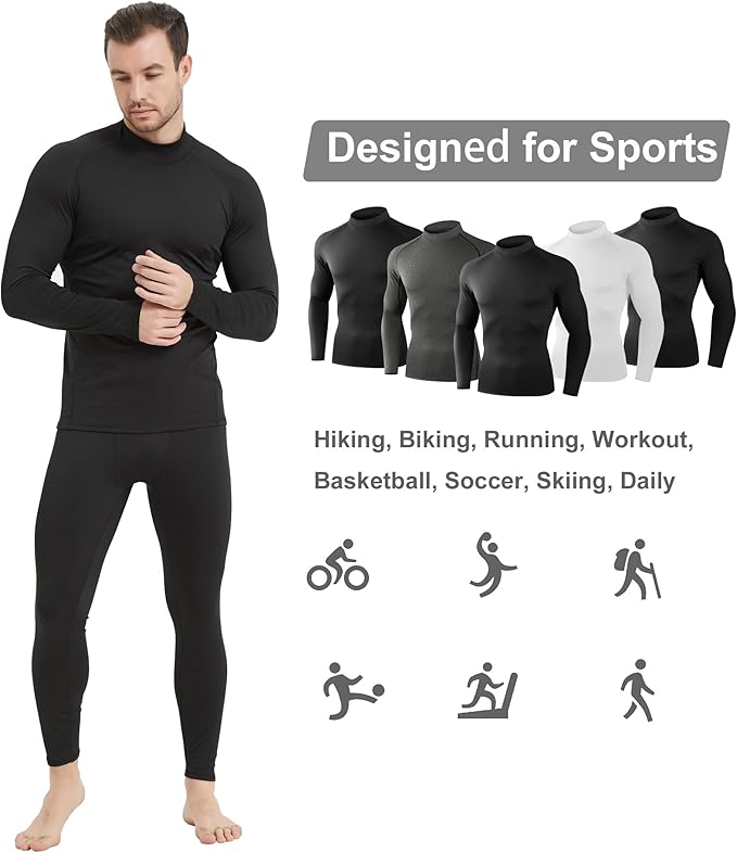 Dalavch 5 Pack Thermal Compression Shirts for Men Mock Turtleneck Long Sleeve Running Undershirt Base Layer Tops for Winter