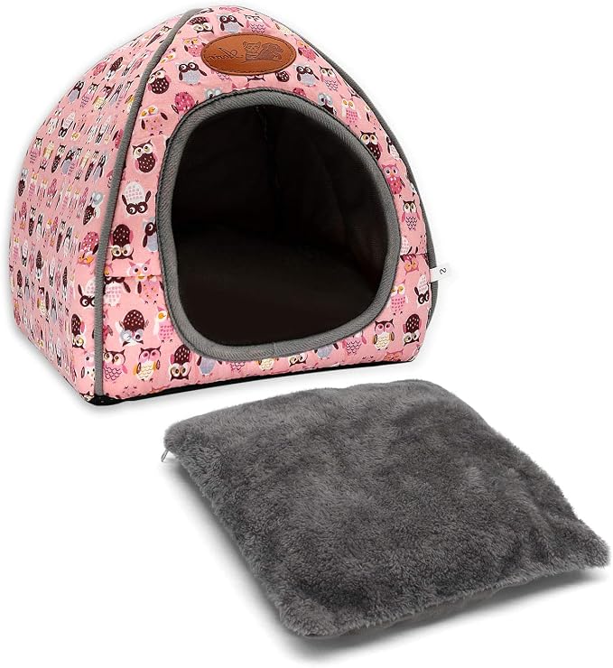 Guinea Pig Bed Hideout, Washable Hamster Cave for Small Animals | Removable Cushion for Cleaning, Warm Fleece Nest, Washable Bed, 10.23 x 10.23 x 11 in, Dwarf Rabbits Hedgehogs